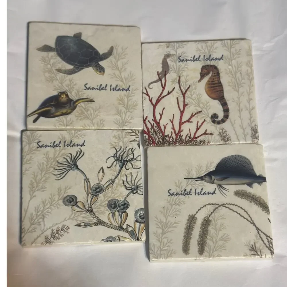 Secrets of the Sea Coastal Coaster Set Nautical Ceramic Beach House Decor